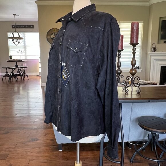 NWT Classic Western Shirt Women's Plus Size 1X Black Pearl Snap Rodeo Faux Suede - Picture 2 of 16